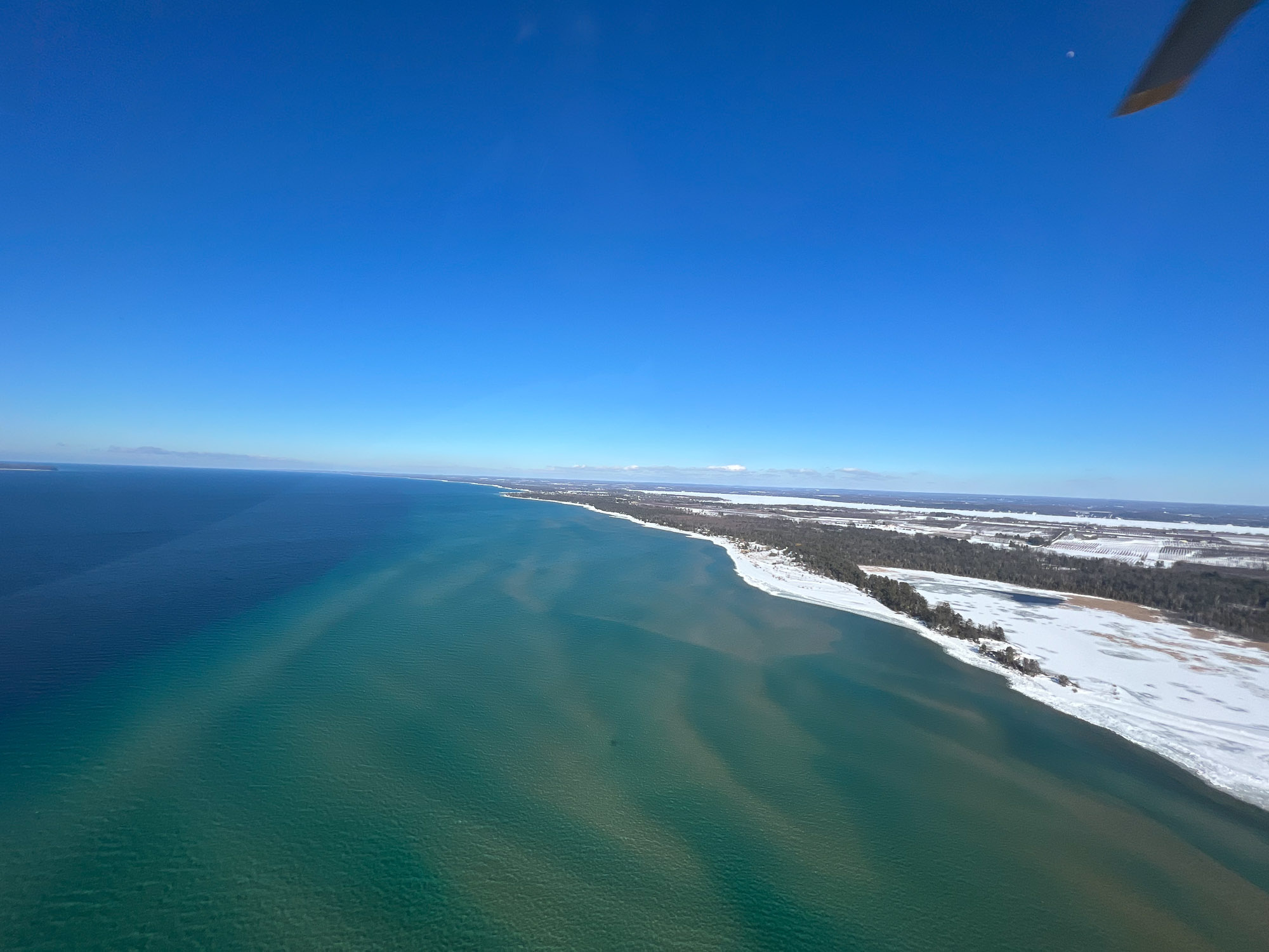 aerial view of winter lake